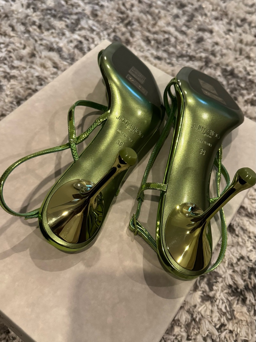 Jimmy Choo Metallic Lime Green Strappy Stiletto Sandal - Picture 5 of 5